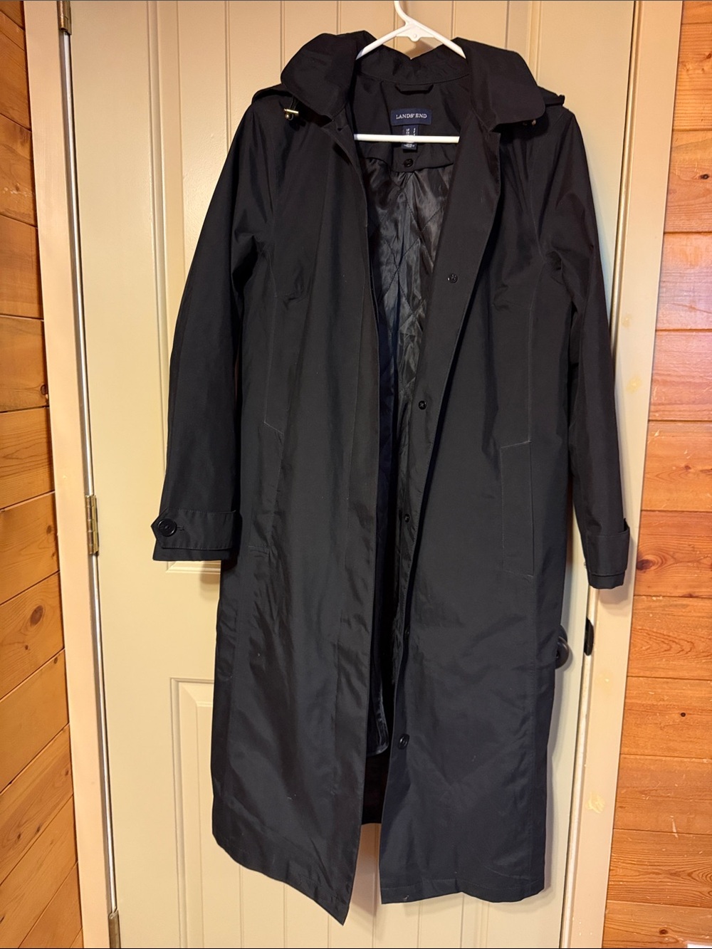 Lands' End Women's Black Hooded Long Coat